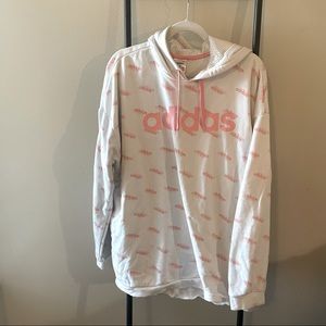 White Adidas Hoodie Pink Logo